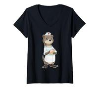 Femme Loutre Infirmière Porte-Bloc T-Shirt avec Col en V