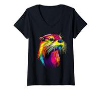 Femme Loutre Motif J'aime la Loutre de Mer Martre Douce Loutre T-Shirt avec Col en V