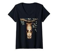 Femme Loutre Suspendue sur Branche Illustration T-Shirt avec Col en V