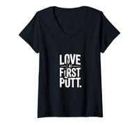 Femme Love at First Putt Golf Romance T-Shirt avec Col en V