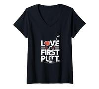 Femme Love at First Putt Golf Romance T-Shirt avec Col en V