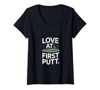Femme Love at First Putt Golf Romance T-Shirt avec Col en V