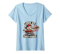 Femme Love at First Strike Personnage de Baseball Amusant Saint-Valentin T-Shirt avec Col en V