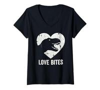 Femme Love Bites Dinosaure T-Rex Amusant rétro Grunge paléontologie T-Shirt avec Col en V
