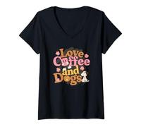 Femme Love-Coffee and Dogs Liebe Eine Tasse de café et Chiens T-Shirt avec Col en V