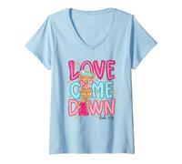 Femme Love Come Down Baby Jesus Arbre de Noël Ange Rose T-Shirt avec Col en V