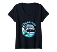 Femme Love Dolphin Memes J'aime Les Dauphins Love Dolphin Dolphins T-Shirt avec Col en V