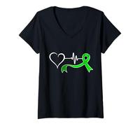 Femme Love Donate Ruban de Sensibilisation au Don d'organes Motif cœur Vert T-Shirt avec Col en V