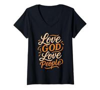 Femme Love God Love People - Citation Vintage de la Foi chrétienne T-Shirt avec Col en V