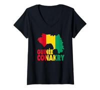 Femme Love Guinée Conakry avec Drapeau guinéen T-Shirt avec Col en V