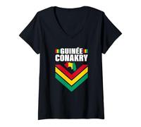Femme Love Guinée Conakry avec Drapeau guinéen T-Shirt avec Col en V