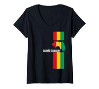 Femme Love Guinée Conakry avec Drapeau guinéen T-Shirt avec Col en V