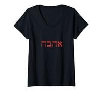 Femme Love Hebrew Israël Style Ahava Saint Valentin Shalom Peace T-Shirt avec Col en V