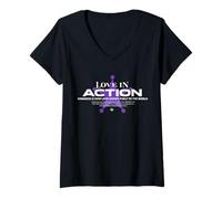 Femme Love in Action - Typographie Urbaine et Streetwear T-Shirt avec Col en V