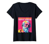 Femme Love is A Mental Disease Plato's Wisdom Words Pop Art Style T-Shirt avec Col en V