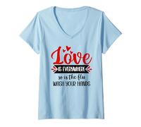 Femme Love is Everywhere But So is The Flu Wash Your Hands Nurse T-Shirt avec Col en V