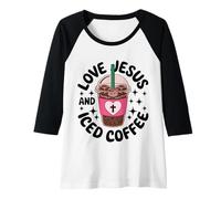 Femme Love Jesus and Iced Coffee Jolies Christian Women Manche Raglan