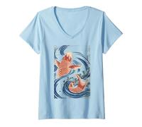Femme Love Koi Fish Peinture Japonaise Vintage La Carpe Rouge 1800 T-Shirt avec Col en V