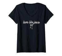 Femme Love Like Jesus Christian Graphic Minimal Bow Inspiration T-Shirt avec Col en V