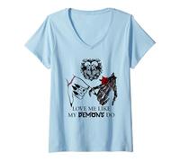 Femme Love Me Like My Demons Do Dark Romance Merch Smutty Book T-Shirt avec Col en V