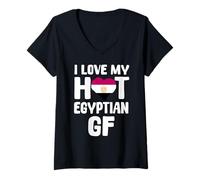 Femme Love My Egyptian Girlfriend Drapeau Égypte Cœur Couple T-Shirt avec Col en V