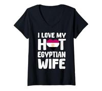 Femme Love My Egyptian Wife Design Drapeau Égypte Cœur Couple Wear T-Shirt avec Col en V