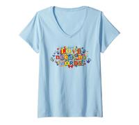 Femme Love Needs No Words Puzzle Art de Sensibilisation à l'Autisme T-Shirt avec Col en V