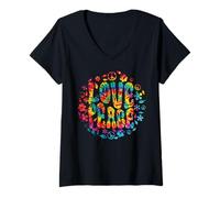 Femme Love Peace Sign Tie Dye Groovy Hippie Retro 60s 70s Costume T-Shirt avec Col en V