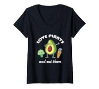 Femme Love Plants and Eat Funny Vegan Vegetarian Plant Based Diet T-Shirt avec Col en V