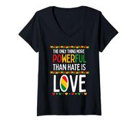 Femme Love Powerful Than Hate Black History Month T-Shirt avec Col en V