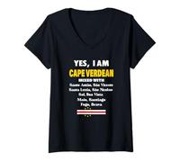 Femme Love Republica De Cabo Verde avec emblème du drapeau du Cap-Vert T-Shirt avec Col en V