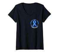 Femme Love Ribbon Support de Sensibilisation au diabète Bleu T1D T2D T-Shirt avec Col en V