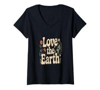 Femme Love The Earth Love Our Green Planet - Éco-Warrior Statement T-Shirt avec Col en V