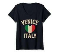 Femme Love Venise Italy Venezia Italia Drapeau italien Cœur T-Shirt avec Col en V