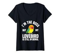 Femme Lovebird Enthusiast The Boss Inséparable masqué Noir T-Shirt avec Col en V