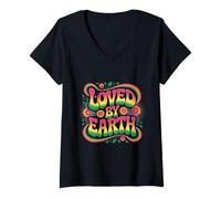 Femme Loved by Earth I Love Our Planet - Éco-Warrior Statement T-Shirt avec Col en V