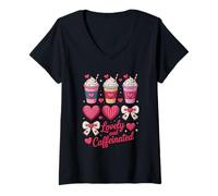 Femme Lovely and Caffeinated Cute Valentine Coffee Lovers T-Shirt avec Col en V