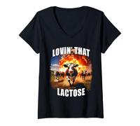 Femme Lovin' That Lactose - Funny Milk & Dairy Meme Cows Graphic T-Shirt avec Col en V