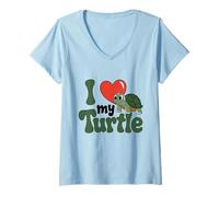 Femme Loving I Love My Turtle Cute for Reptile Moms Dad Novelty T-Shirt avec Col en V