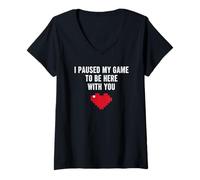 Femme Loving Pixel Gaming Gamer Couple Déclaration Saint-Valentin T-Shirt avec Col en V