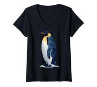 Femme Low Poly Emperor Penguins Geometric Art T-Shirt avec Col en V