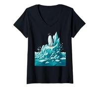 Femme Low Poly Penguin Iceberg Geometric Arctic Graphic T-Shirt avec Col en V