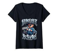 Femme Low Rider West Side Gang West Coast Hip Hop 90 Rap T-Shirt avec Col en V
