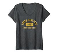 Femme Lower East Side New York City 10002 Athletic avec détails T-Shirt avec Col en V