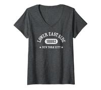 Femme Lower East Side New York City 10002 Athletic avec détails T-Shirt avec Col en V
