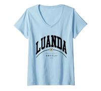 Femme Luanda Angola Afrique australe Luanda Afrique Angola Drapeau T-Shirt avec Col en V