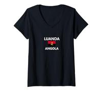 Femme Luanda, Ville du Drapeau de l'Angola T-Shirt avec Col en V