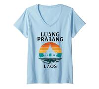 Femme Luang Prabang Laos Temple Vintage Voyage Mékong Asie T-Shirt avec Col en V