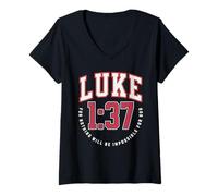 Femme Luc 1:37 for Nothing Will Be Impossible for God Catholic T-Shirt avec Col en V