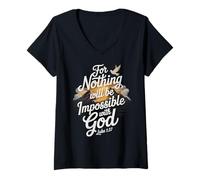 Femme Luc 1:37 Impossible with God Verset Religieux chrétien T-Shirt avec Col en V
